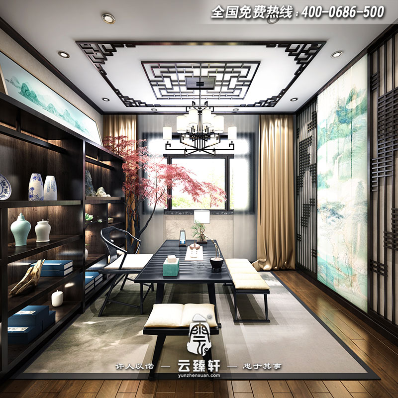 家庭簡(jiǎn)約中式茶室裝修效果圖