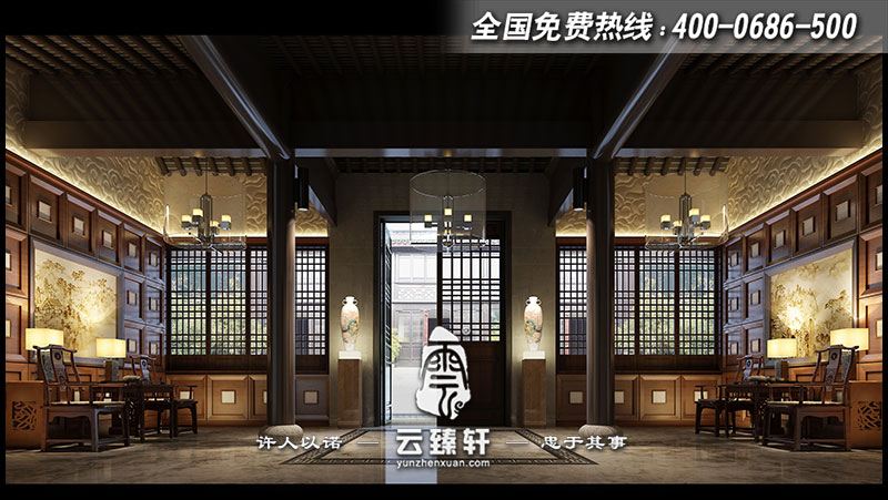 新中式會所門廳設(shè)計效果圖