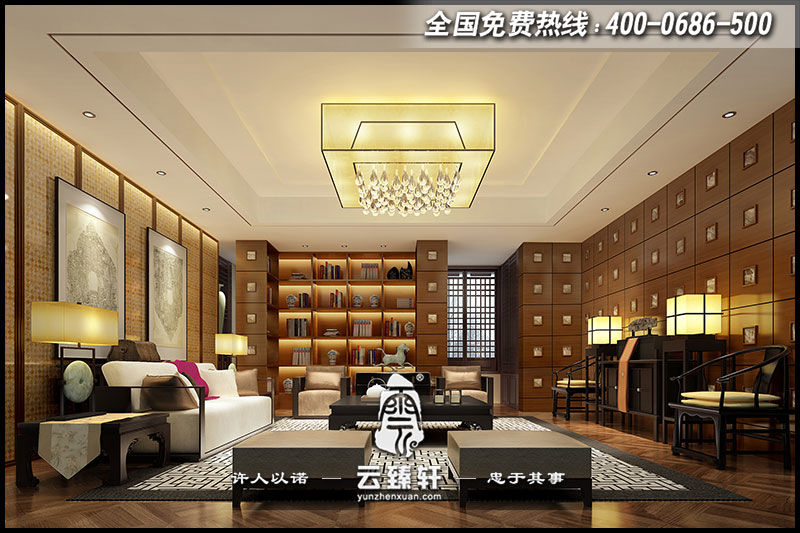 新中式會所書房設(shè)計效果圖